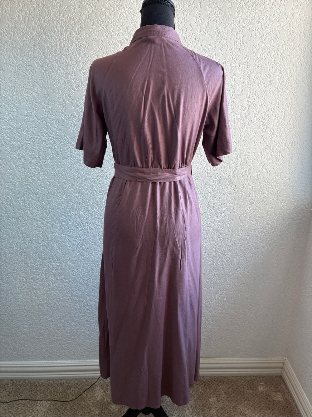 Fig Clothing Zak Maxi Shirt Dress Cognac Purple Plum Short Sleeves Travel Wear M - Picture 5 of 9